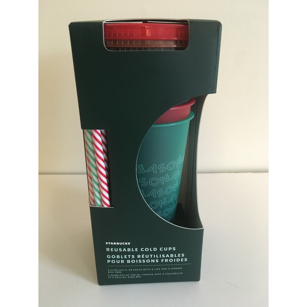 NIB Starbucks Reusable Color Holiday Theme Cold Cup Set